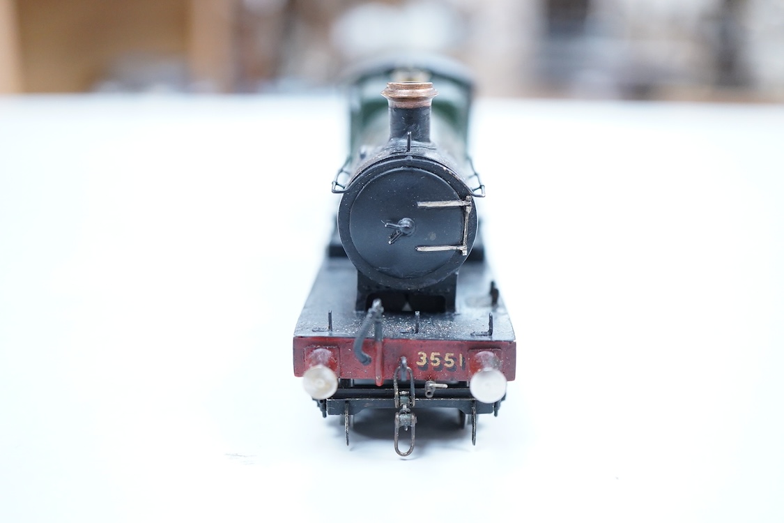 An EM gauge scratch built model railway locomotive by John Worsley, a GWR 3521 Class 4-4-0, 3551, a highly detailed model with opening smoke box door showing the details of the blast pipe and boiler tube ends, sprung buf